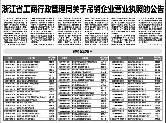 浙江省被吊销公司名单